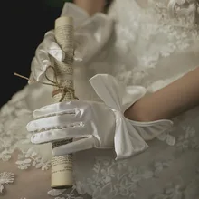 Retro Satin Female Wedding Finger Gloves for Women Lady Wrist Marriage Accessories for Bridal