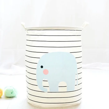 

Laundry Basket Elephant Pattern Striped Laundry Hamper Storage Basket Home Decor GQ