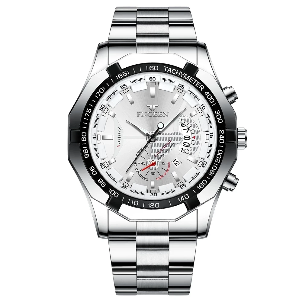 FNGEEN Luxury Men s Watches Stainless Steel Band Fashion Waterproof Quartz Watch For Man Calendar Male