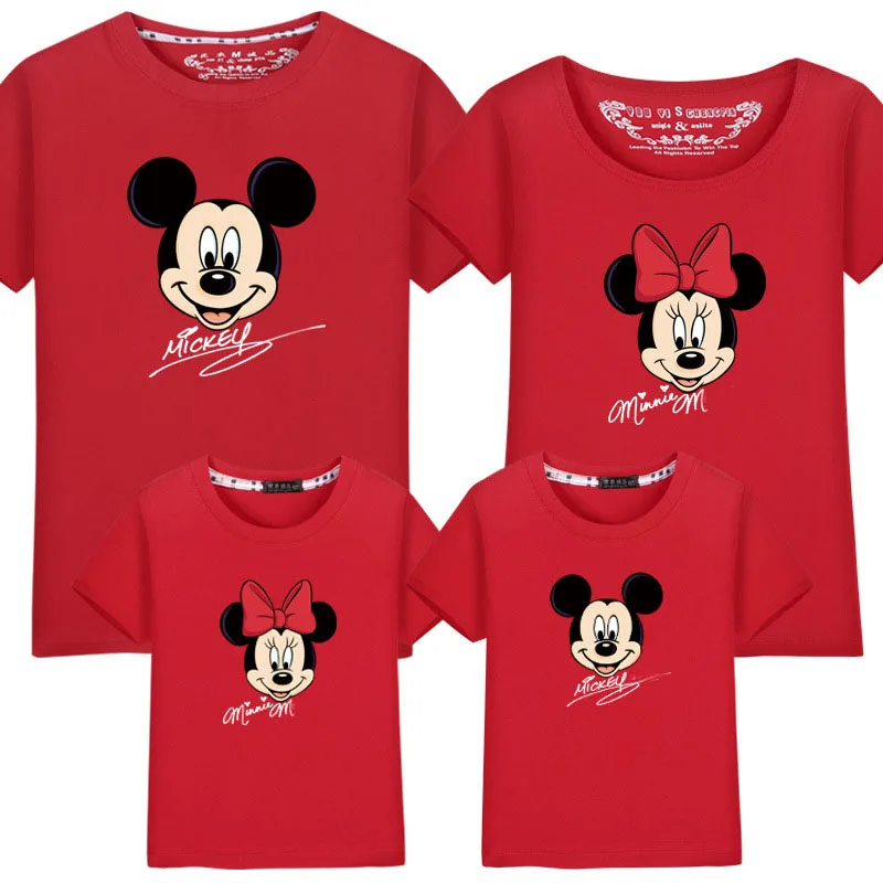 Одежда для семьи; модные Семейные футболки для мамы, папы, дочки и сына; футболки с Минни и Микки для семьи; летняя одежда - Цвет: Красный
