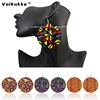 Voikukka Jewelry African Ethnic Fabric Pattern Leaf Wood Double Sides Print Round Drop Dangle Women Earrings Accessories 1