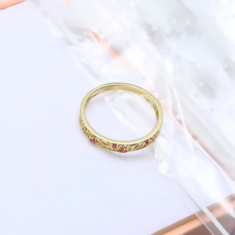 Элегантные корундовые кольца из чистого желтого золота 9 к с полым цветочным рисунком для женщин и девушек, настоящие твердые кольца с драгоценными камнями, хорошее ювелирное изделие, подарок