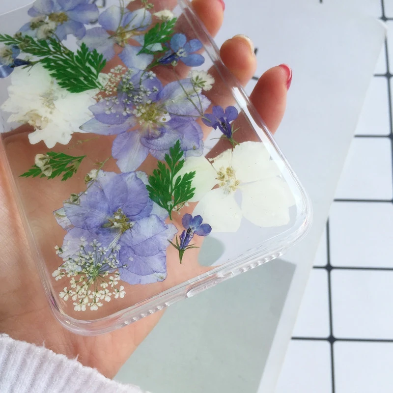 Tfshining настоящий прессованный высушенный чехол с цветами для iphone 11 11pro max X XR Xs max 6 6s 7 8 plus, прозрачный чехол, блестящий девчачий чехол