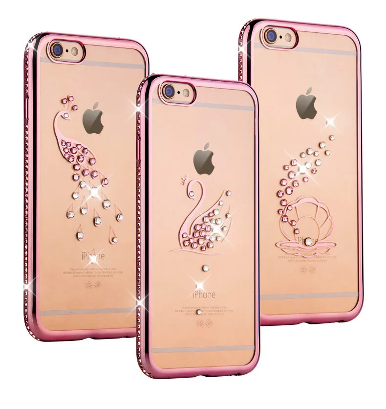 

Applicable iPhone 6S Electroplated TPU Peacock IPhone8/7 Plus Phone Case Diamond Set Transparent Soft Cover Protective Case