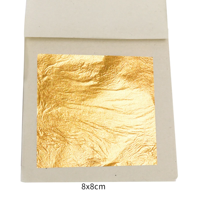 Листочек из съедобного золота, листы из фольги с золотыми хлопьями, 100 шт, 24K золото в крафтовой бумаге, художественное украшение торта, маска для Хэллоуина, позолоченный лист - Цвет: 8cm