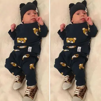 

Newborn Infant Kids Boy Girl 0-24M Baby Clothes Bear Outfit T-shirt Top+Long Pants Set