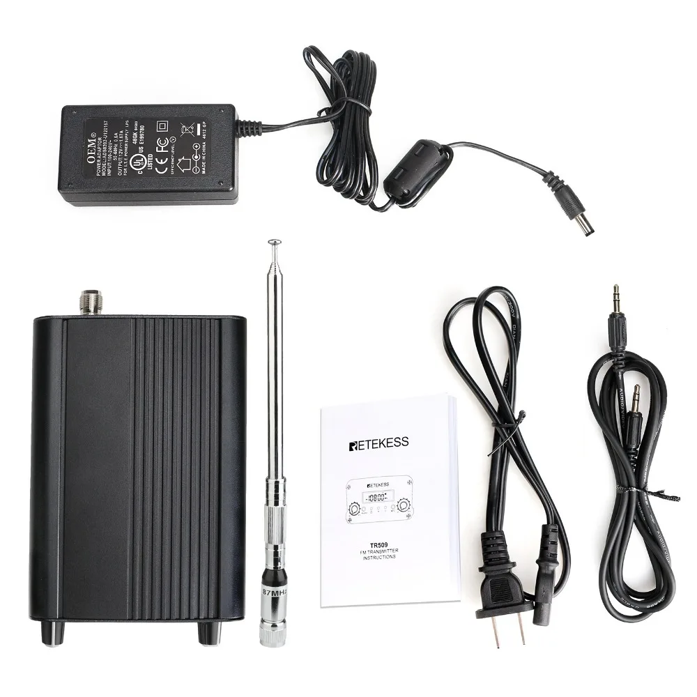 Retekess TR509 Wireless FM Broadcast Transmitter Stereo Radio Station Campus Amplifier AUX Input For Drive-in Church CinemasRetekess TR509 portable FM Transmitter broadcasting stereo remote transmitter Support AUX/MIC Input For Theater Radio station bluetooth microphone