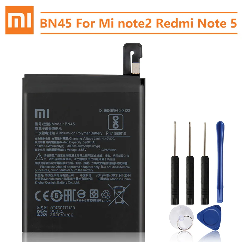 Оригинальный сменный аккумулятор Xiao Mi BN45 для Xiaomi note2 Redmi Note 5 Redrice Note5 подлинный