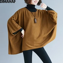 DIMANAF плюс размер женские толстовки пуловеры женские Топы Рубашки Осень Зима Большие размеры рукав "летучая мышь" свободная повседневная одежда