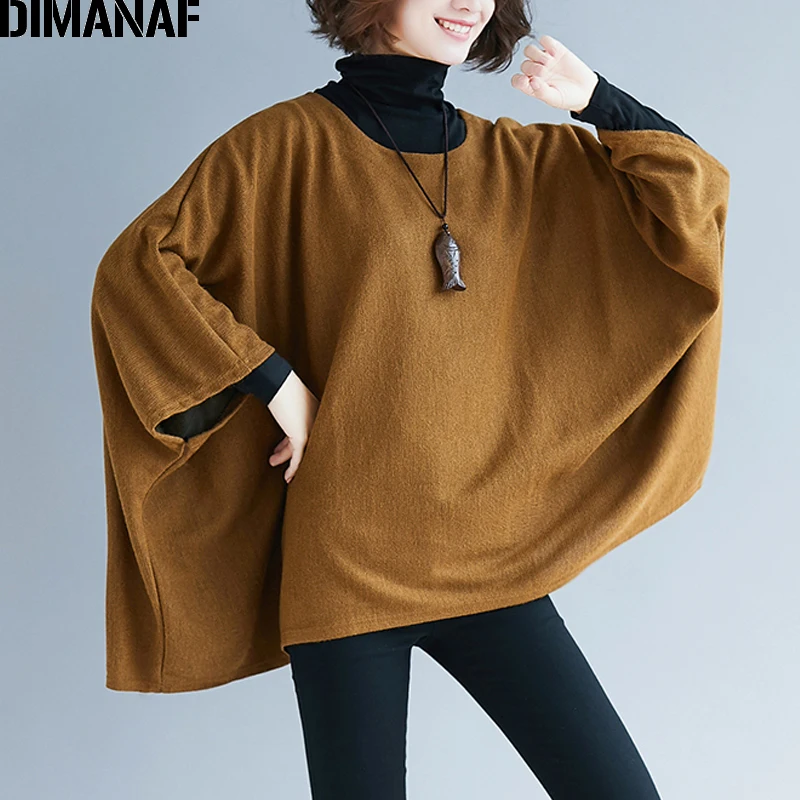 

DIMANAF Plus Size Women Sweatshirts Pullovers Female Tops Shirts Autumn Winter Big Size Batwing Sleeve Loose Casual Clothes 2019