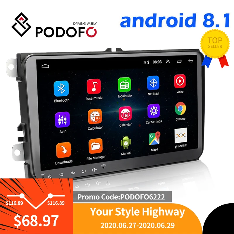 Автомобильный мультимедийный плеер Podofo, 2 Din, Android 8,1, gps, стерео для Volkswagen, Skoda Seat, Octavia, golf 5, 6, touran, passat, B6, polo|Мультимедиаплеер для авто| | АлиЭкспресс