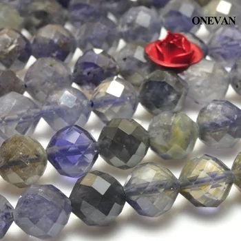 

ONEVAN Natural Iolite Stone Faceted Round Loose Beads 6mm Gemstone Bracelet Necklace Diy Jewelry Making Beading Gift Design