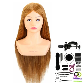 

24'' 80% Real Hair Hairdressing Training Head Hairstyle Doll Headl with Shoulder Braiding Curling Practice Mannequin Head