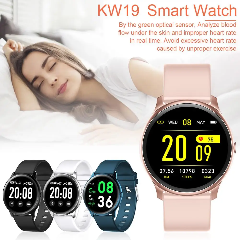 KW19 Smart Watch Women Men Sports Smart Bracelet Blood Pressure Blood Heart Rate Sleep Monitor Message Reminder for Android IOS