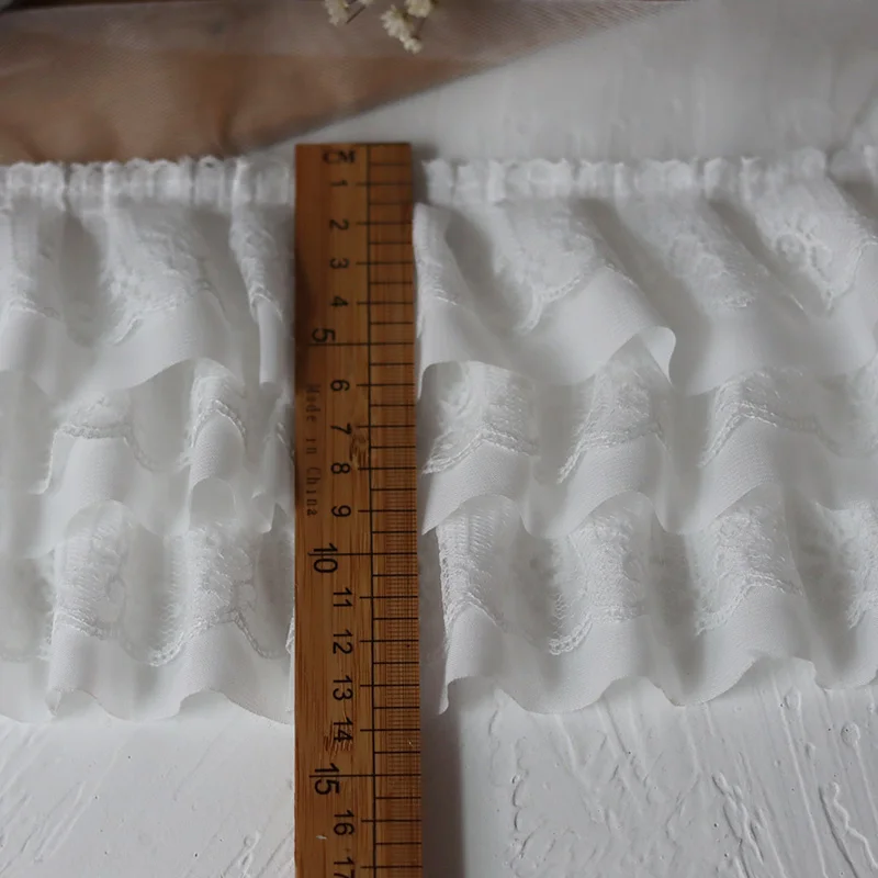 12CM Wide Three Layers 3D Pleated Mesh Chiffon Fabric Embroidered Ruffle Trim DIY Dress Apparel Collar Sewing Decor