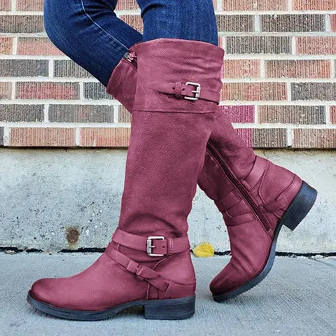 Oeak; модные женские ботинки до середины икры; botas zapatos mujer; зимняя обувь из искусственной кожи; женские ботинки; большие размеры 35-43 - Цвет: red