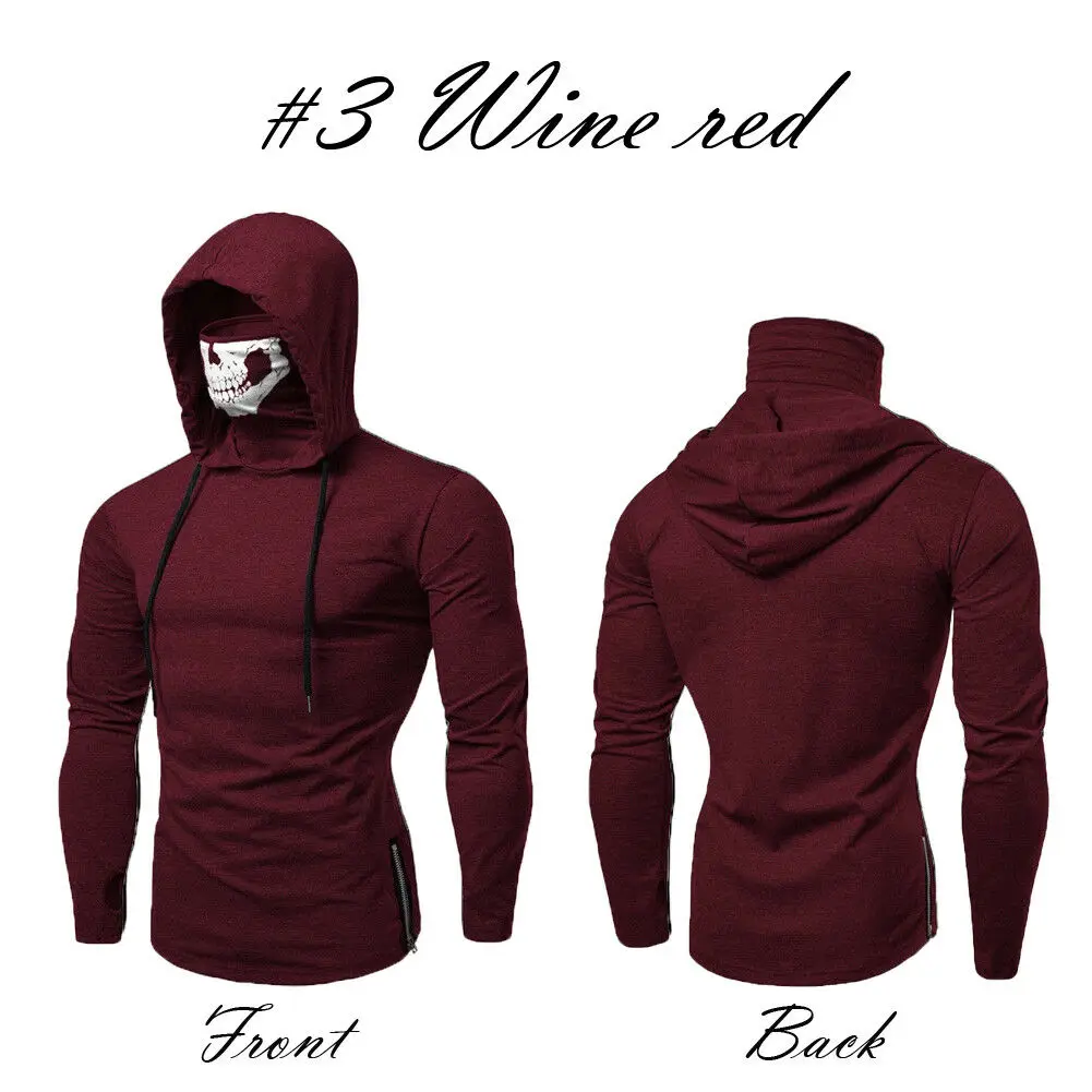 Wine red Модные брендовые Новые мужские повседневные одноцветные тонкие худи с длинным рукавом с маской, повседневные толстовки - Цвет: Wine red