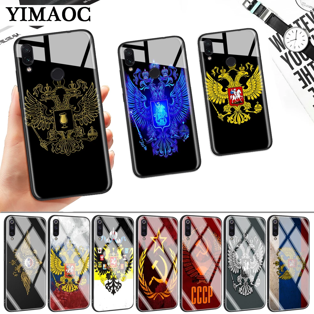 russia Flag coat of arms Glass Case for Xiaomi 8 Lite 9 A1 A2 5X 6X F1 Redmi 4X 6A Note 5 6 7 Pro |