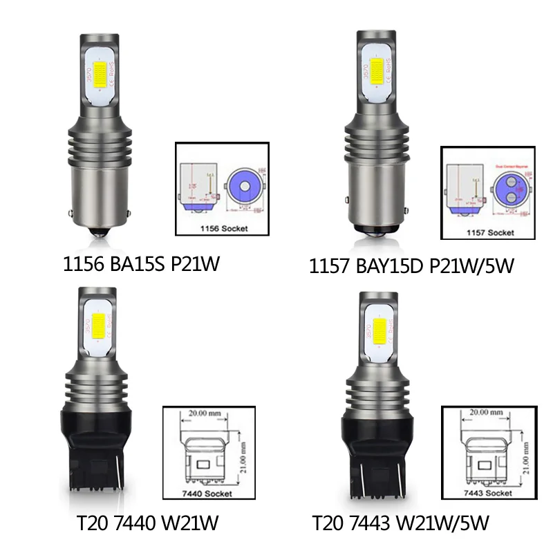 2x1156 светодиодный лампы BA15S BAY15D 1157 W21W 7440 7443 P21W S25 Canbus 6000K обратный светильник