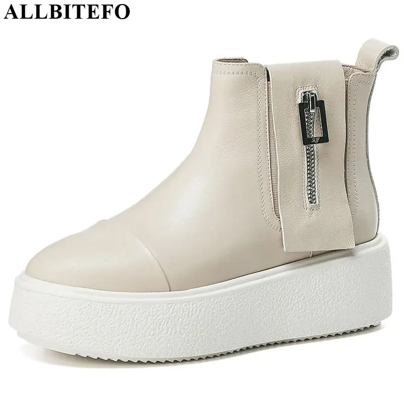 

ALLBITEFO real genuine leather comfortable breathable women boots Autumn Winter Pure color ankle boots fashion Martin boots