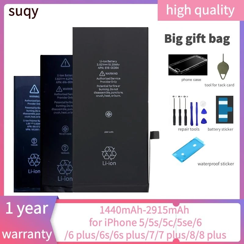 

Suqy Bateria for Iphone 5s for Iphone 6s Battery for Iphone 5 5s 5c Se 6 6 Plus 6s 6s Plus 7 Plus 8 Plus Mobile Phones Batteries