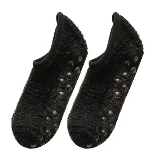 Черный 1 Pair Women Invisible Short Socks Autumn Winter Anti-slip Thermal Coral Fleece Low Cut Floor Ankle Socks Moomin носки женские - Цвет: Черный