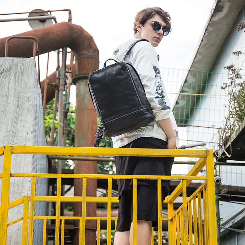 

W Hot Selling Backpack Men's Genuine Leather Retro First Layer Vegetable Tanning Cowhide Men's Bag Fashion Large-Volume Multi-fu