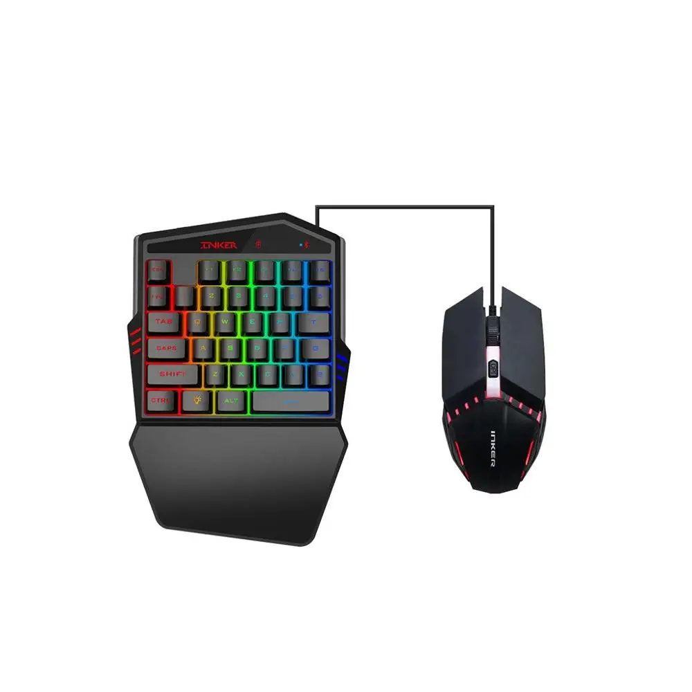 Multicolor Backlight One-Handed Game Blueteoth Keyboard Wireless Mouse Compatible smart phones with android 5.0+ or with IOS sys