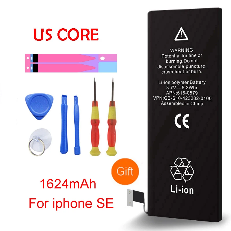 

QrxPower High Quality Real Capacity 1624mAh Replacement Li-ion Battery With Tools For Iphone SE 0 Cycle 1 Year Warranty