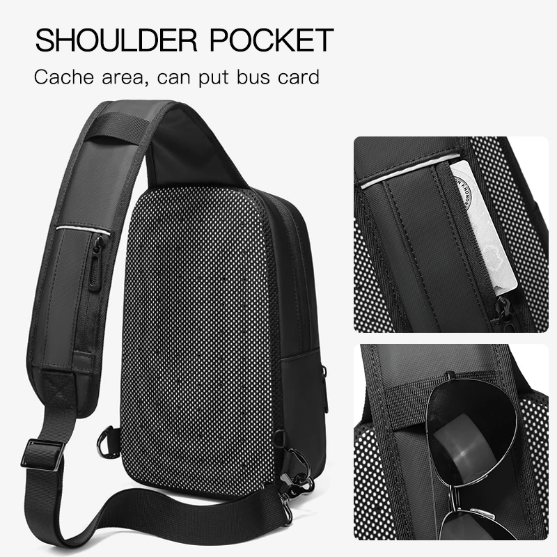 OZUKO Waterproof USB Charging Chest Pack for Men Short Trip Mobile Phone Crossbody Bag Messenger Bag 9.7 inch iPad Sling Bags