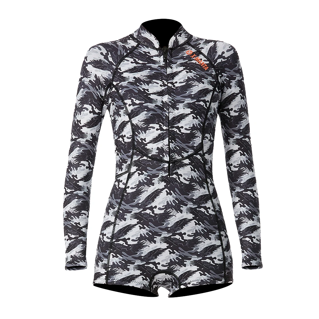 Women Neoprene One-piece 1.5mm Wetsuit Front Zip Long Sleeve Diving Snorkeling Swimwear Wetsuits