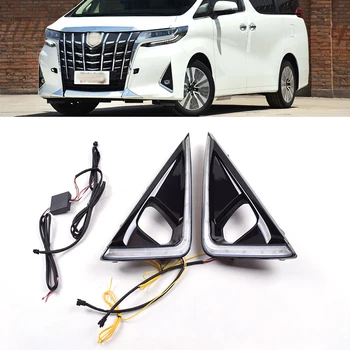 

ECAHAYAKU LED Daytime Running Light For Toyota Alphard 2018 2019 Yellow Turn Signal Relay Waterproof 12V DRL with Fog Lamp hole