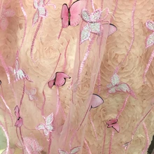 GLace 1Y/Лот Розовый 3D бабочка кружева вышивка сетка швейная ткань для женщин платье свадебное украшение домашних штор TX1498