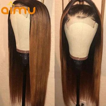 

13x6 Deep Part Lace Front Human Hair Wigs Ombre Colored Straight HD Transparent Lace Frontal Wig Pre Plucked Brazilian Remy Hair