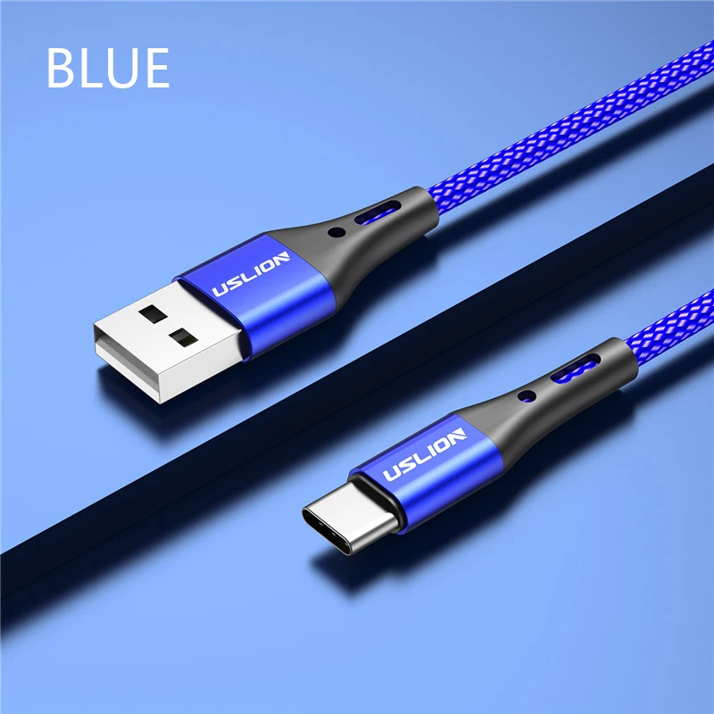 Blue Кабель USLION 3A type-C для huawei P30 Pro, быстрая зарядка, USB C кабель для samsung S10, Xiaomi, 3 м, type-c, зарядное устройство для телефона - Цвет: Blue