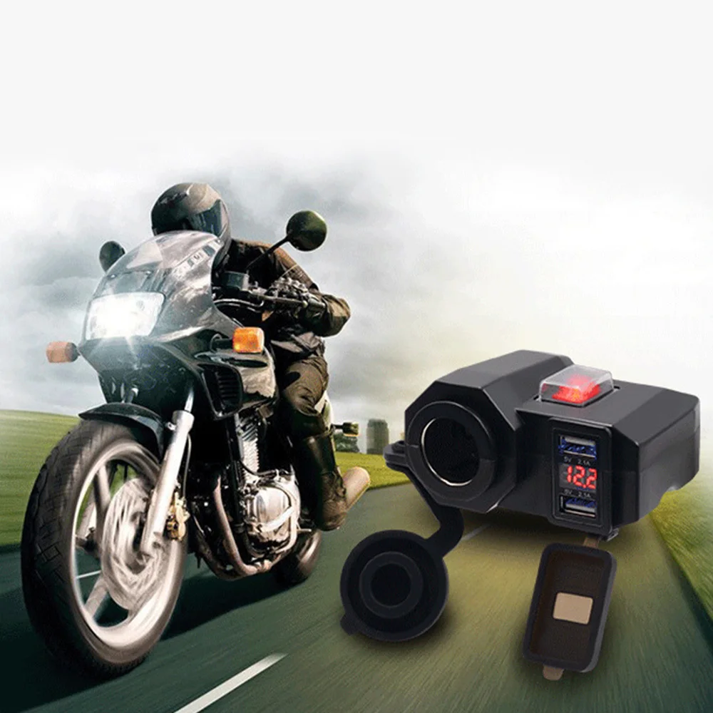 

Motorcycle Usb Charger Phone 12v/24v Cigar Lighter Socket Dual Usb Moto Charger Led Voltmeter Waterproof Car-Styling