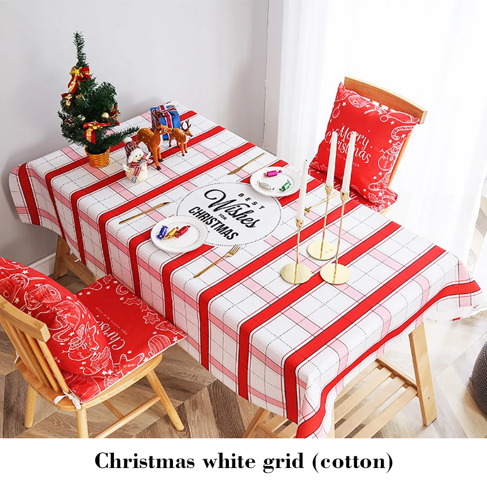 Christmas Day Red Cotton and Linen Velvet Rectangular Tablecloth Festive Desk Coffee Table Cloth Cover Towel