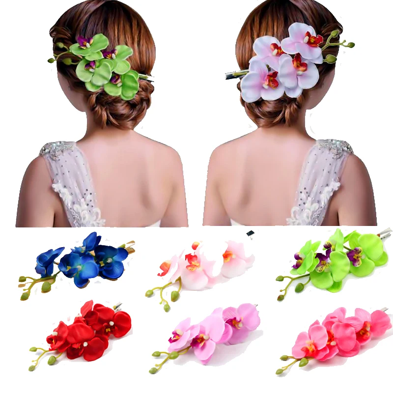 

Hot Sale High Quality Trendy 1PC 8Colors Hair Accessories Korean Women Butterfly Orchid Artificial Flower Girls Hair Clip