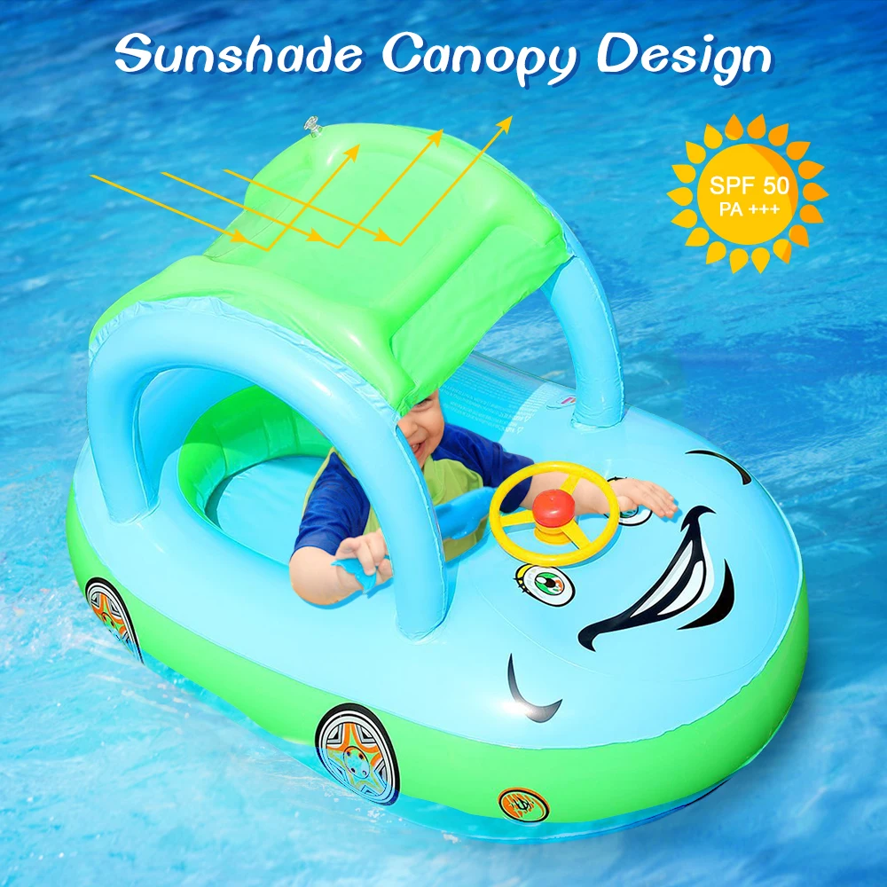 Baby Kids Swimming Ring Inflatable Swim Ring Seat Boat Float with Sunshade 