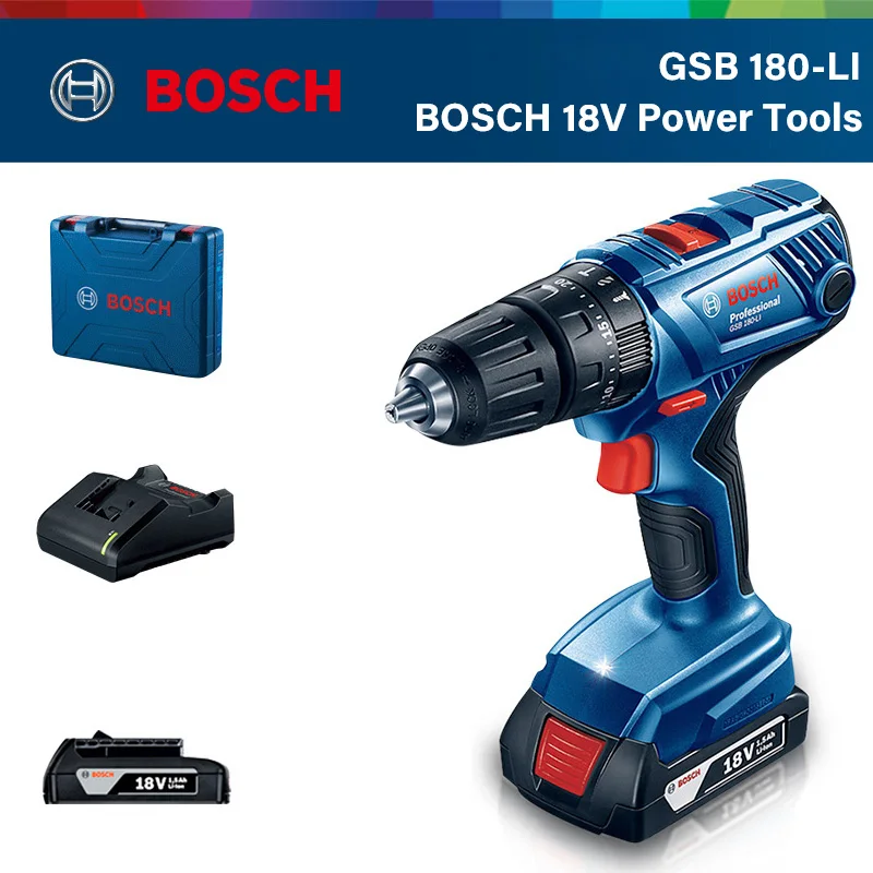 Bosch GSB180 Cordless Electric Drill Lithium Pistol Drill Percussion Drill 18V Household Multifunctional Electric Screwdriver
