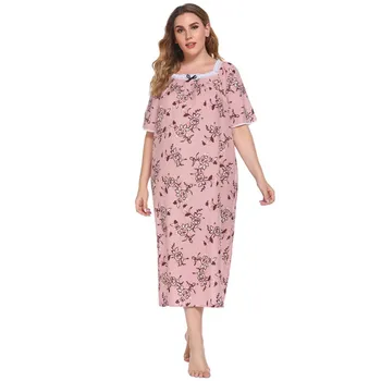 

Spring Ladies Short Sleeve Printed Floral Nightdress Casual Long Dress 2020