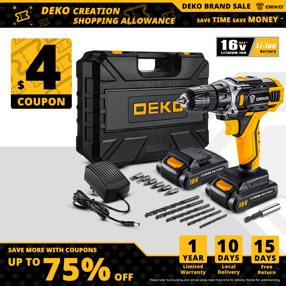Factory Outlet DEKO Loner 16V Cordless Electric Drill Mini Wireless Power Driver DC Lithium-Ion Battery 3/8-Inch | Инструменты