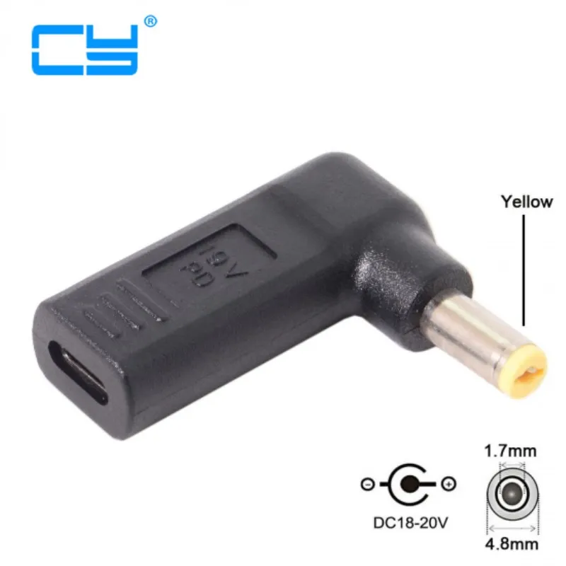

USB 3.1 Type C USB-C to DC 19V 4.8*1.7mm Adapter PD Emulator Trigger 90 Degree Angled Yellow