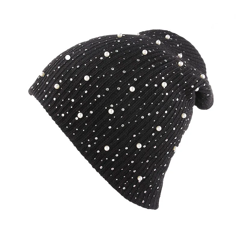 Новинка 1 шт. для женщин Skullies шапки теплая шапка для отдыха зимняя шапка со стразами шапочка вязаная бини зимние женские вязаные шапки с котом