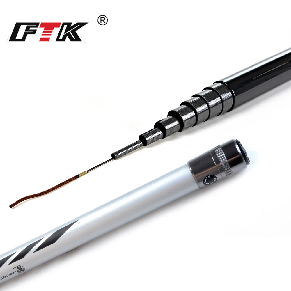 Baratos FTK 99% Polo De Carbono caña de Pescar de 5 m, 6 m, 7 m, 8 m, 9 m Superhard Varilla de Mano C.W. 10 30g para la Pesca de Agua Dulce