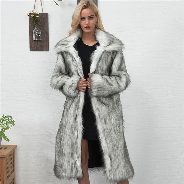 Женское зимнее пальто размера плюс из искусственного меха, длинное тонкое утепленное пальто с мехом, трендовая теплая верхняя одежда, пальто с мехом - Цвет: Color 2