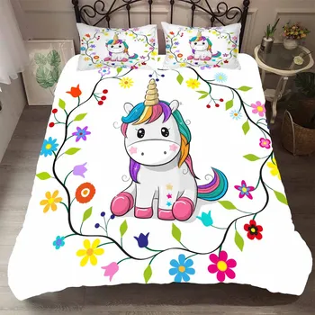 

BEST.WENSD 2019 Comforter bedding sets Flower Unicorn bedding set 100% Cotton Duvet Cover+Pillowcases Full Twin Kids Single bed