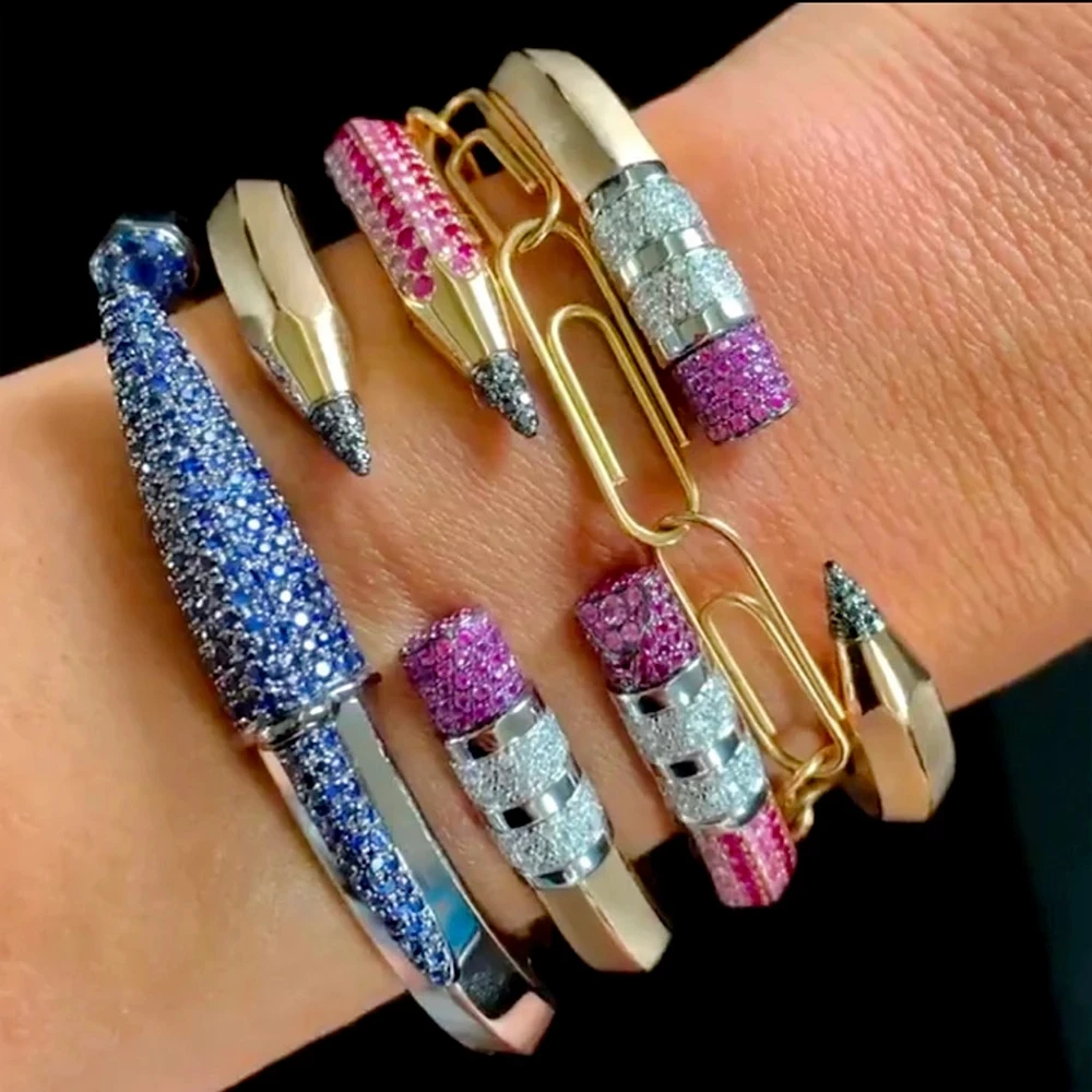 Missvikki Original Mix Match Stackable Pencil Bangle For Women Bridal Wedding Cubic Zircon Open Dubai Bracelet Party Jewelry 4