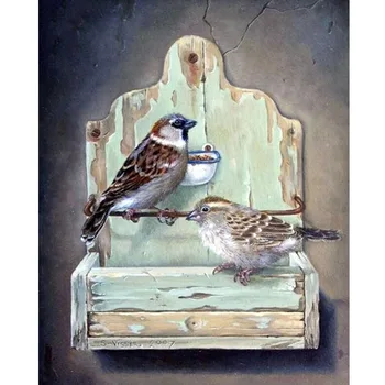 

DIY Two Little Funny Birds 5D Mosaic Square Diamond Painting Cross Stitch Diamond Embroidery Home Decor Art Crafts Wall Painting