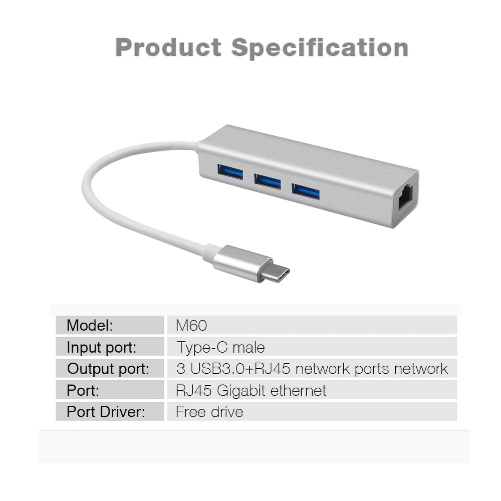 Kebidu USB C концентратор type C для Ethernet сетевой адаптер 1000 Мбит/с RJ45 Usb-c с 3 Usb 3,0 портами Usb разветвитель для MacBook Pro